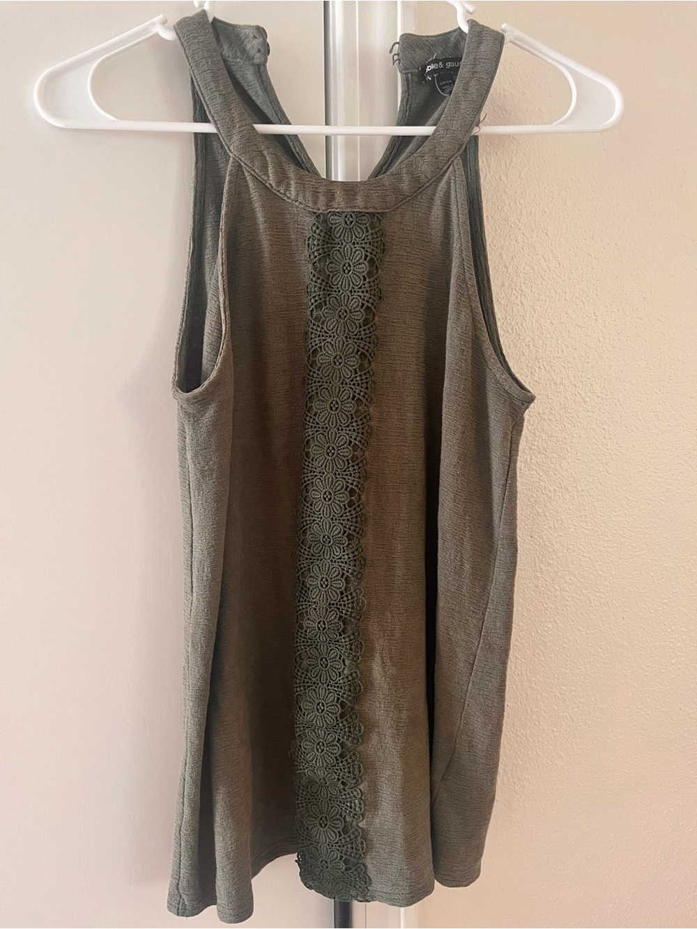 Sleeveless Olive Crochet-Trim Tank Top